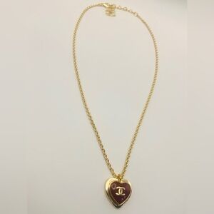 Vintage Chanel Logo Necklace with Heart Pendant motif